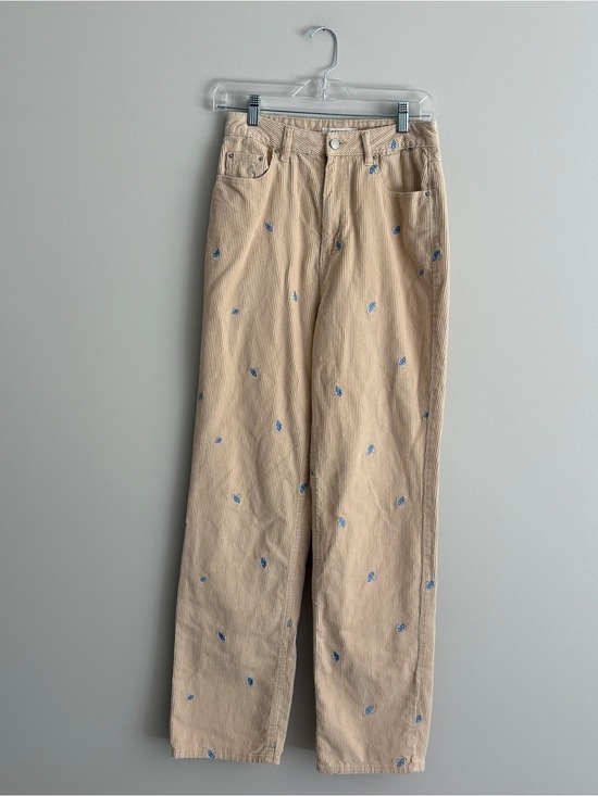 PacSun Pants - PacSun 90’s Boyfriend Straight-Leg Corduroy Pants with Blue Embroidery Mushrooms
